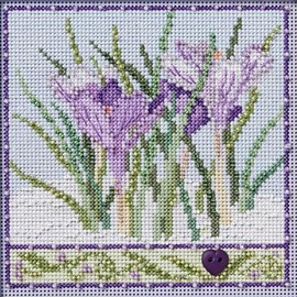 Mill Hill Crocuses Beaded Counted Cross Stitch Kit Buttons & Beads 2024 Winter Series MH142436, 5.25" x 5.25", Multi