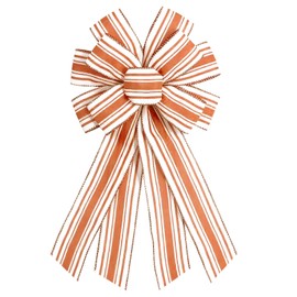 Fall Orange White Stripes Wreath Bow Birthday Anniversary Bows Christmas Farmhouse Bow Tree Ornament for Home Front Door Decorations