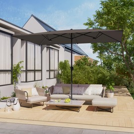 Bonosuki 10 x 6.5FT Large Patio Umbrella, Outdoor Double-Sided Rectangle Market Umbrella with 6 Sturdy Ribs UV Protection for Market, Garden, Deck, Backyard, Pool(No Base)