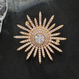 CYPINA Shinny Gold Tone Micro Pave CZ Round Starburst Pin Brooches Collar Lapel Atomic Jewelry