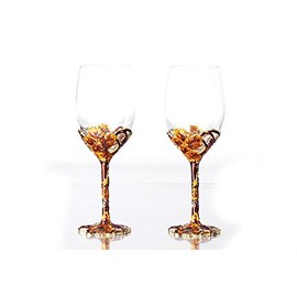 Bestbling Pewter Decorative Crystal Wine Glass Enamel Fancy Wine Glass for Household Decoration, Set of 2