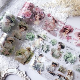 Arpaper Aesthetic Washi Tape Set Sticker 3 Rolls, PET Tape Girls Flowers Scrapbooking Stickers, Decorative for Journaling, Bullet Journals, Planners, Arts for Crafts (Spring Girl Series 1)