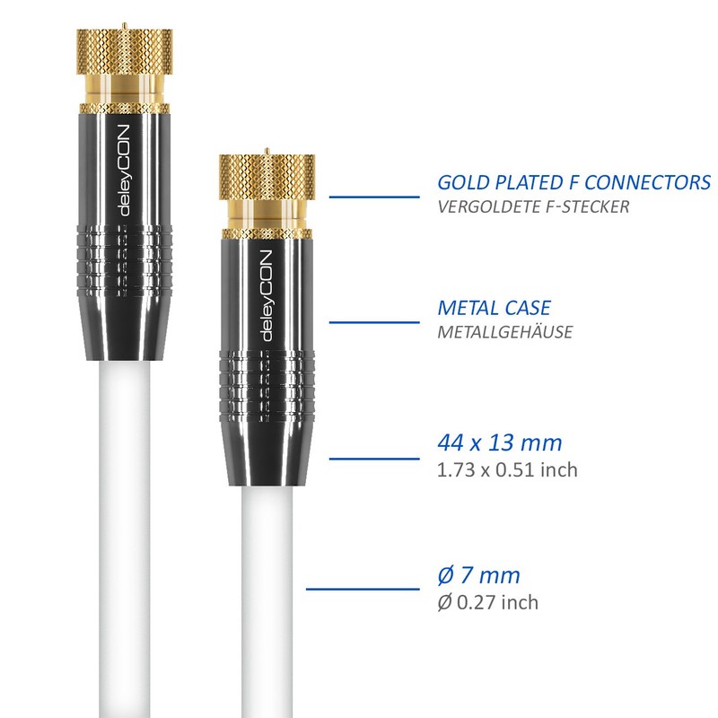 deleyCON SAT Antenna Cable 7.5m (24.61 ft.) Coaxial Satellite Cable