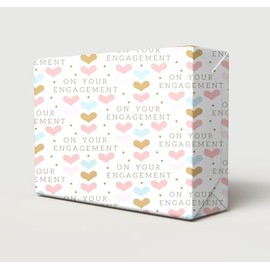 2 Sheets 2 Tags On Your Engagement Wrapping Paper Classy And Elegant Row Of Hearts And Polka Dots Design You're Engaged Happy Engagement Pink Blue White Unisex Giftwrap