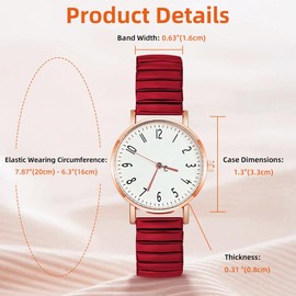 AOOSU Women's Elastic Strap Watches, Womens Watches Large Face Clear Arabic Numerals Analog Quartz Wrist Watch for Women Easy Reader Comfortable Stretch Expansion Band Ladies Wratch Red