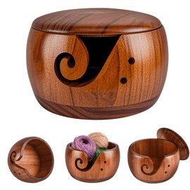 CEOTIS Wood Knitting Bowl with Lid,5.9 inch Yarn Bowl, Knitting Bowl Holder Wool Storage Bowl Bamboo Knitting Bowl Wool Holder Organizer Wool Bowl Storage Accessories for Knitting and Crochet Projects