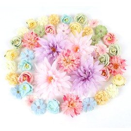 LACGO 48 PCS Fake Flowers Heads - Artificial Flower Heads Bulk Silk Faux Rose DIY Flower Embellishments Blossom Wreath Bouquets for Crafts Wedding Bridal Party Baby Shower Home Decoration(Mix Color)