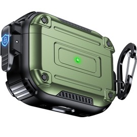 Chicfun Armour Lock for AirPods Pro 2nd Generation Case with Secure Lock & Keychain, Compatible with MagSafe [360° Heavy Duty Protective] AirPods Pro Case 2nd/1st Protective Locking Cover Alp Green