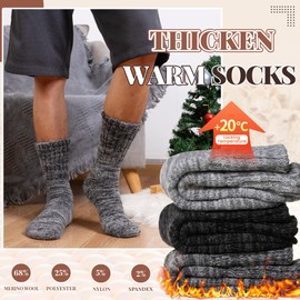 AMENLAN Merino Wool Boot Socks Thermal Winter Ski Thick Warm Hiking Socks for Women Men 3 Pairs (Grey,Large)