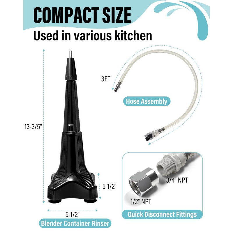 Blender Container Rinser – Powerfully Rinses 64OZ vitamix Blender, Jars,
