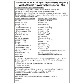 Grass Fed Hydrolysed Bovine Collagen - Vanilla Stevia (1kg)