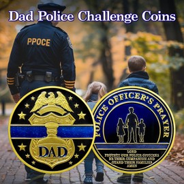 Dad Police Challenge Coin - Thin Blue Line Law Enforcement Police Coin - Police Officer Decoration Souvenir Gift for Police Officer