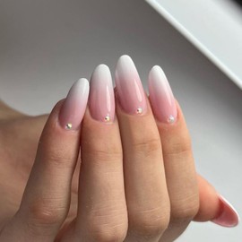 Bellelfin 120Pcs Medium Press on Nails, Glossy Almond Ombre Fake Nails Full Cover Pink Ombre False Nail Tips Acrylic Almond Nails Press on for Women Girls Artificial Fingernails