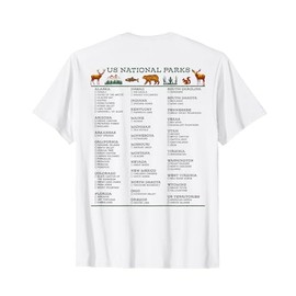 US National Parks Checklist List by State DESIGN ON BACK T-Shirt