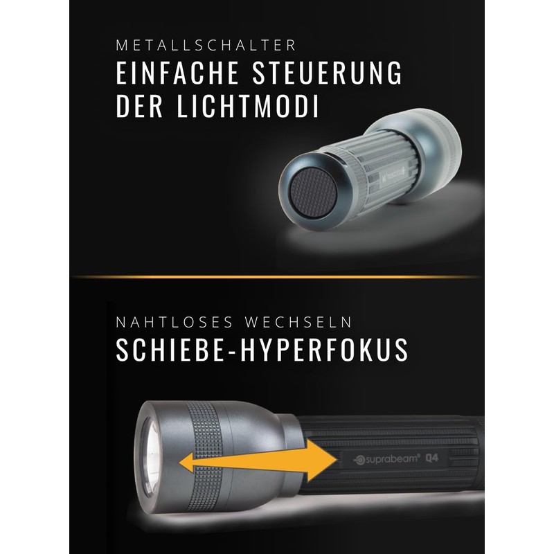 Suprabeam Q4 LED Flashlight 400 Lumens IPx4 Splash Waterproof Sliding