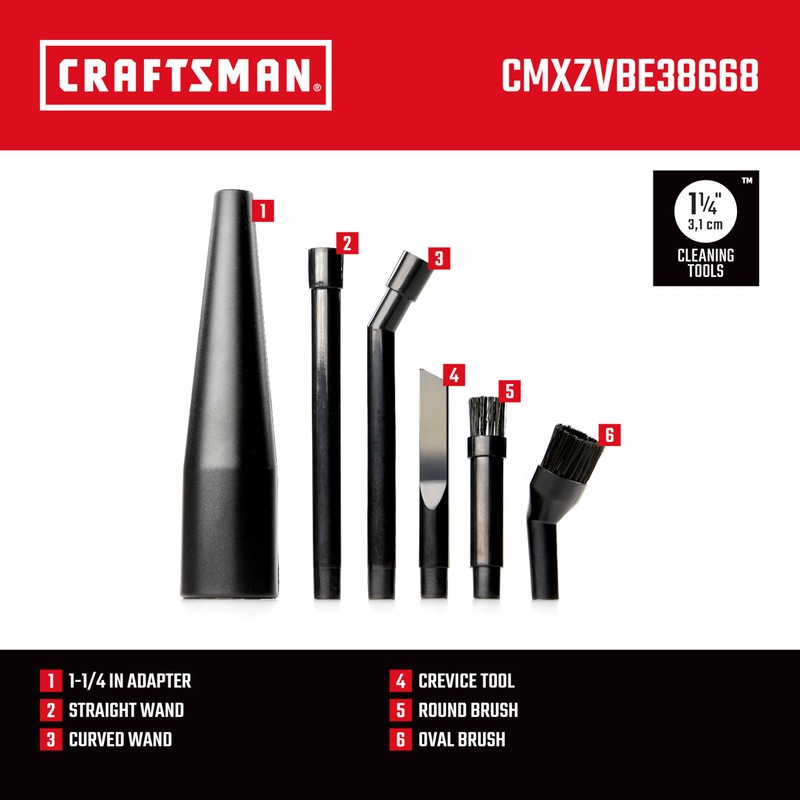 CRAFTSMAN CMXZVBE38668 1-1/4 in. 6-Piece Micro-Cleaning Wet Dry Vac Attachment