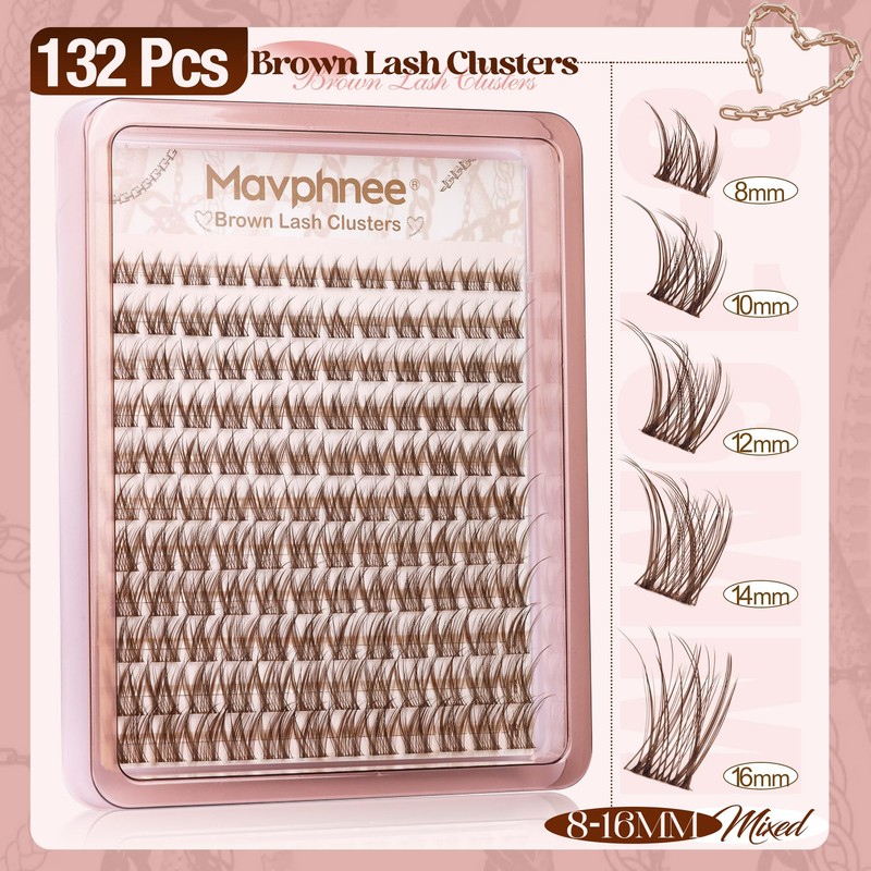 Mavphnee Brown Eyelash Clusters Wispy Lash Extension Cluster Natural Individual