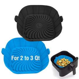 Air Fryer Silicone Liners for 2 to 3 QT Small Air Fryers, Non-Stick Reusable Air Fryer Liners Silicone Pot Basket Bowl Liner Baking Tray Air Fryer Accessories 2 Pack Square Air Fryer Liners
