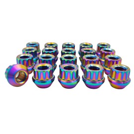 RISON-Titanium 12-Point Titanium Stud Lock Lug Nuts M12/M14 Lug Nuts 20 PCS Titanium Lug Nuts Open End TI GR5 Lug Nuts (Rainbow, M14*1.5)