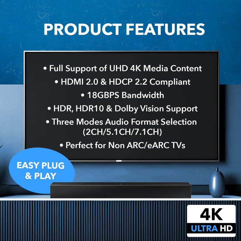 OREI eARC 4K 60Hz Dolby Atmos Audio Extractor Switch with