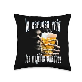 La cerveza fria y las mujeres calientes Calaca Throw Pillow
