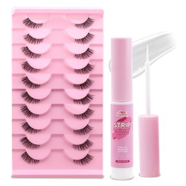 FADVAN(BY001) Half False Eyelashes, 3D Russian Volume, 10 Pairs of Eyelashes, Natural, Fluffy Imitation Mink Eyelashes, Transparent Tape, False Eyelashes and Strip Eyelashes, Glue