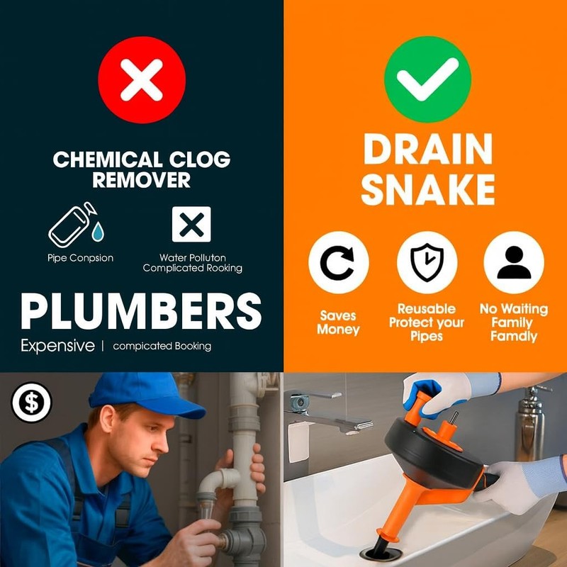 50 FT Drain Snake Hair Drain Clog Remover, Manual Or