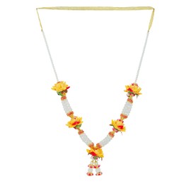 Artificial Mala Rose Flowers Ribbon Garland for Idol-Mala with Crystal Beads for God Statues Accessories Puja Sringar Articles Ornament for Indian Traditional Decoration(Size:-11")(Yellow)