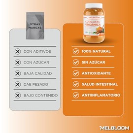 MELBLOOM | Cúrcuma Orgánica en Polvo | 400g | 100% Pura y Natural | Sin Azúcar y Sin Gluten | Apta para Dieta Vegana, Keto & Kosher | Producto Premium