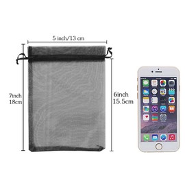 HRX Package Black Organza Favour Bags 13x18cm 100pcs, Mesh Candy Bags Jewelry Pouches Drawstring Empty Sachet for Present Wedding Giveaways