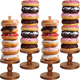 Zhehao 4 Pcs Farmhouse Donut Stand Donut Holder Display Stacker Tower Detachable Doughnut Stand Dessert Donut Tower Stand Serving Decoration Kit for Birthday Wedding Party Decoration (Acacia Wood)