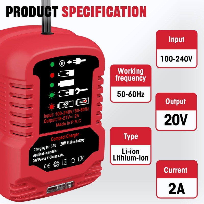 for Bauer 20V Battery Charger,1/2 Size for Bauer 20V Mini