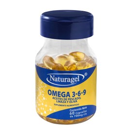 Omega 3 6 9 | Aceites Omega 369 - Pescado, Linaza y Oliva | 60 Capsulas SoftGels | Omega 3, 6 y 9 de Aceites Saludables | Naturagel