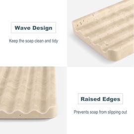 Karibiber Marble Soap Dish, Beige Travertine Bar Soap Holder Shower, Large Bathroom Soaps Saver, Easy Cleaning Natural Stone Sponge Holder for Kitchen Sink, Executive Jewelry Ring Tray