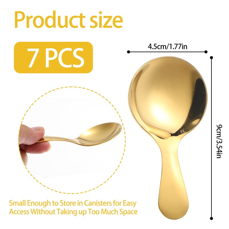 7PCS Gold Short Handle Spoons, Mini Gold Spoons, Mini Scoops