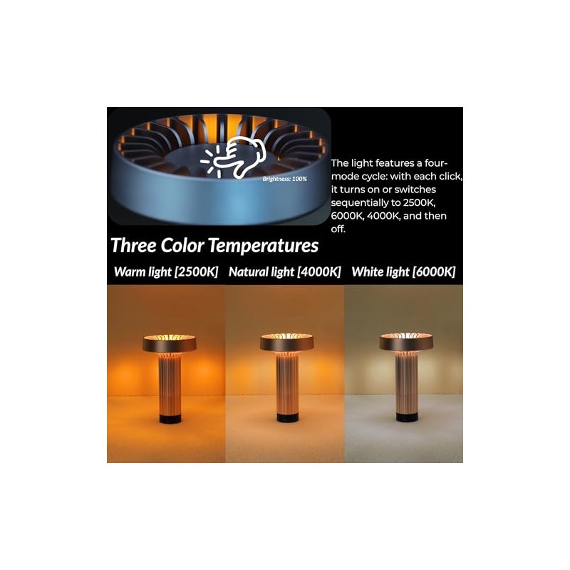 HAPYGI Cordless Table Lamp - Touch Sensor with Dimming