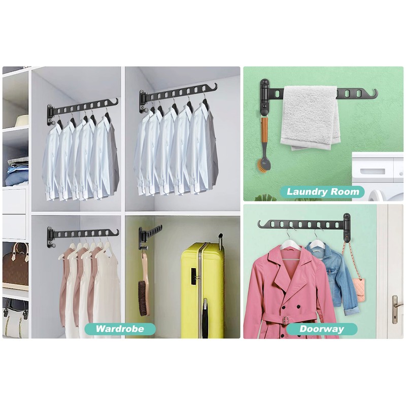 SKIKEN Swing Arm Clothes Hanger Rack Wall Mount, Laundry Room