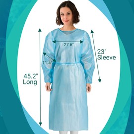 MEDICAL NATION Disposable Isolation Gowns - 50 Pack Level 2 PPE Gowns Disposable - Blue Knee-Length, Non-Woven, for Dental, Medical - Fluid-Resistant and Latex-Free Gowns, Universal Size