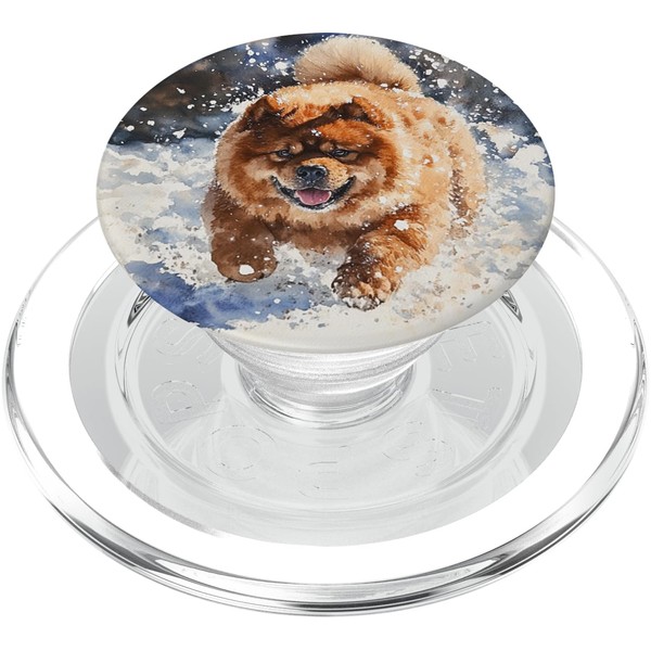 Energetic Chow Chow Hund in verschneiter Landschaft PopSockets PopGrip für