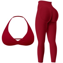 MAYROUND Workout Sets for Women 2 Piece Backless Halter Sports Bra Hidden Scrunch Leggings Gym Set Yoga Outfits Tracksuit