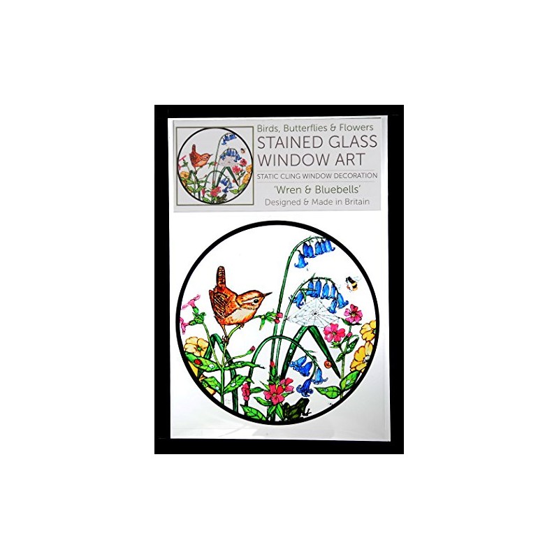 Static Window Cling in a Wren in Bluebells Design.