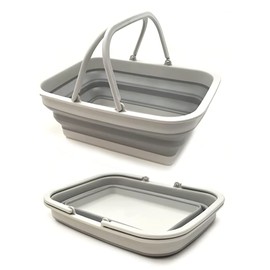 Collapsible Basket with Handle, Folding Portable Outdoor Picnic Basket, Foldable Shopping Bag,Space Saving Storage Container for Kitchen Camping, Outdoor, 9.2L (2.37Gallon)