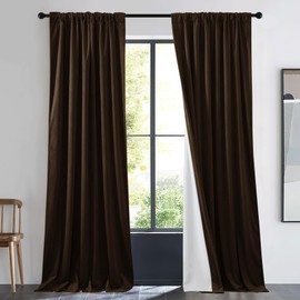 NICETOWN Thermal Insulated Brown Velvet Curtain, Thick 100% Blackout Drape for Bedroom, 1 Panel Pinch Pleated Light Blocking Thermal Drapery Soundproof Window Treatment for Living Room, W48'' x L84''