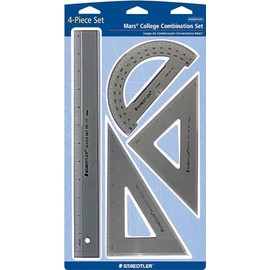 STAEDTLER College Combination Set - Triangle, Protractor & Ruler Set, Transparent Smoke Plastic with Beveled Edges, 4-Piece Set
