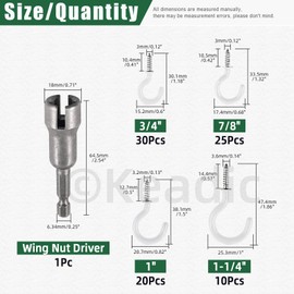 Keadic 86 Stück Weiß Vinyl Beschichtete Deckenhaken Schraub-in Cup Haken Kit, Hanger Hooks,Heavy Duty Schraube Wandhaken mit Flügelmuttertreiber für Indoor Outdoor Hängen-1", 1-1/4", 3/4", 7/8"