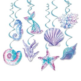 Shirene Mermaid Birthday Decoration,8 Pcs Mermaid Hanging Spiral Garland Girls Party Decoration Shell Starfish Algae Seahorse Ocean Theme Party Accessories for Children's Birthday
