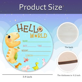 Baby Announcement Sign for Newborn Boys Girls, Hello World Newborn Sign, Dinosaur Theme Birch Wood 6 Inch Round Board, Newborn Gifts, Nursery Wall Décor, Baby Name Sign