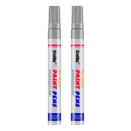 Silver Paint Markers, 2 Pack Oil-Based Waterproof Quick Dry Permanent Paint Pen Set for Rocks Painting, Wood, Fabric, Plastic, Canvas, Glass, Mugs, Metal, Tire, Stone, DIY Craft