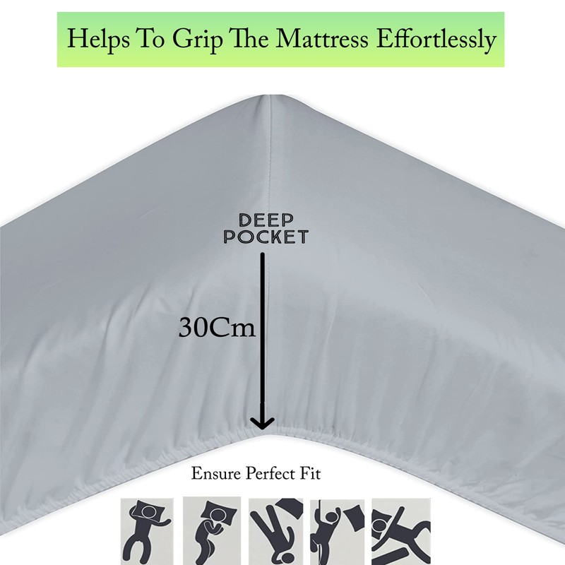 Single fitted sheet, Light Grey Microfibre Bottom Bedsheets Deep Pocket