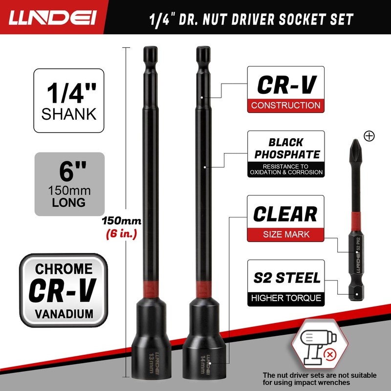 LLNDEI 1/4" Drive Socket set & Nut Driver Set 44PCS,